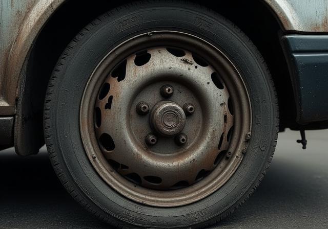 Cerchione di un'auto sporco e opaco prima del trattamento